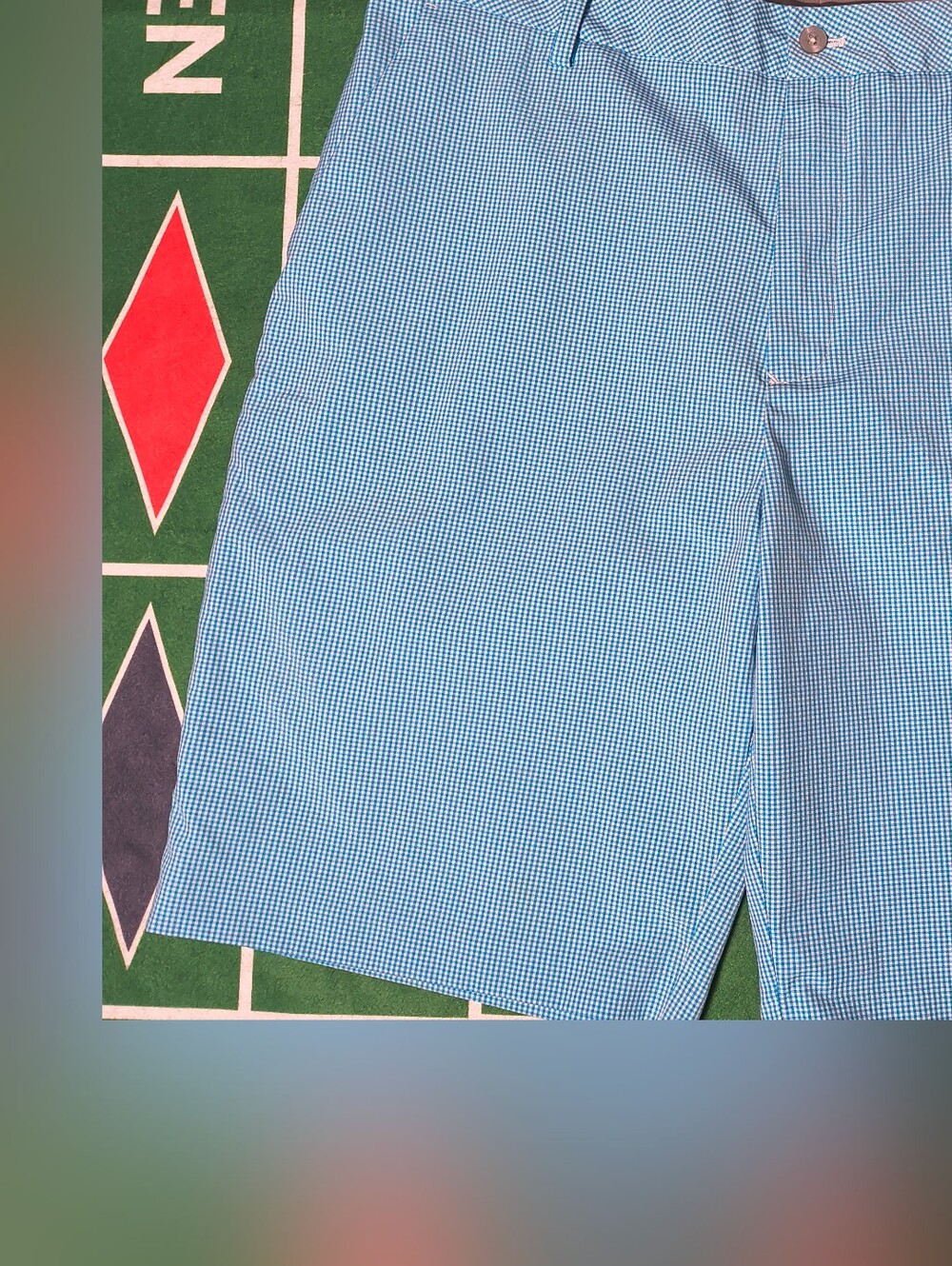 Ashworth Golf Shorts Men's 36 Blue Gingham Plaid Flat Front Casual